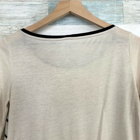 LOFT Crinkle Chiffon Striped Polka Dot Tee Beige Black 3/4 Sleeve Womens Size XS - Picture 4 of 7